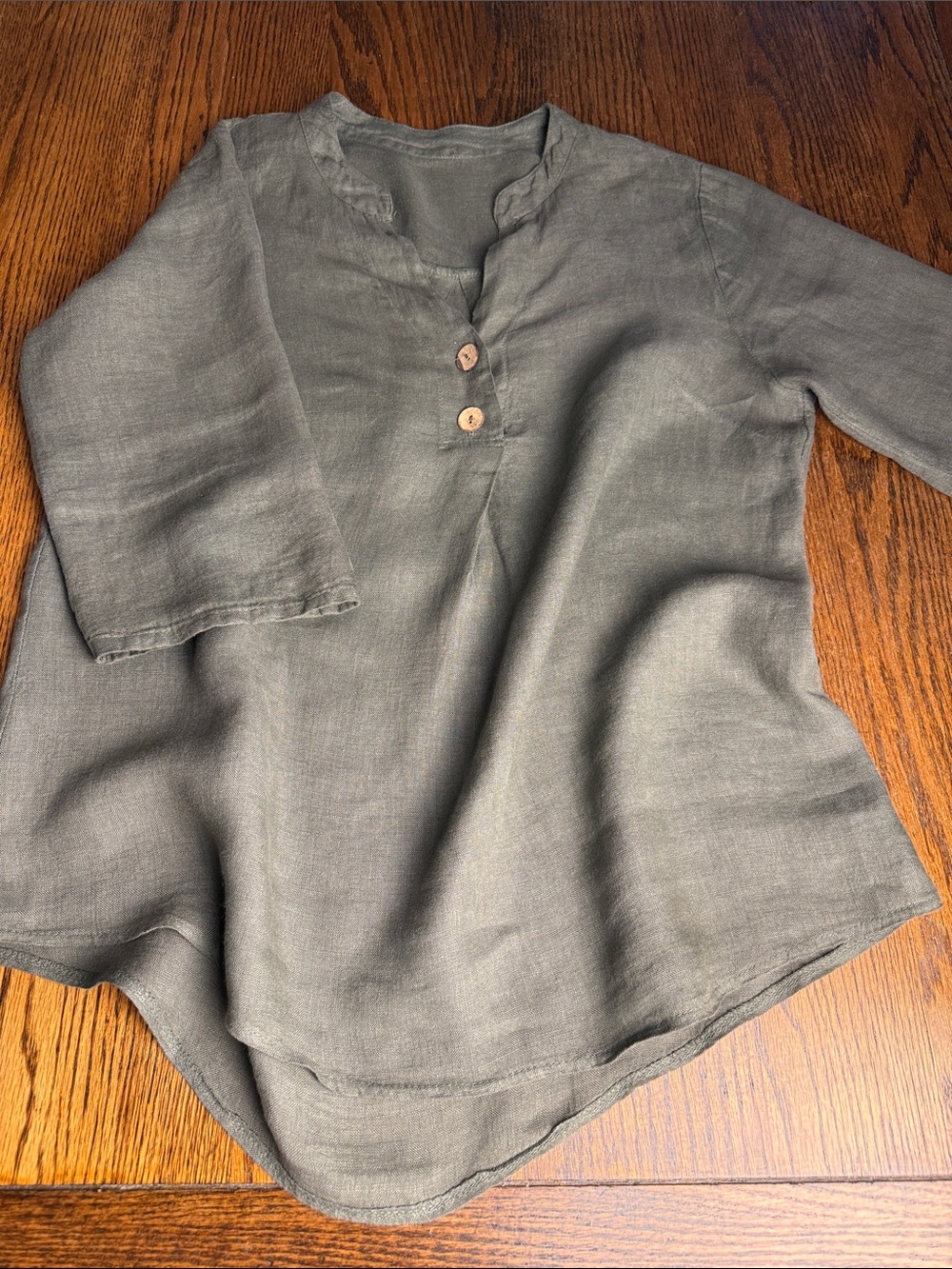 100% Linen Made in Italy Sage Green Lagenlook Tunic Top XL